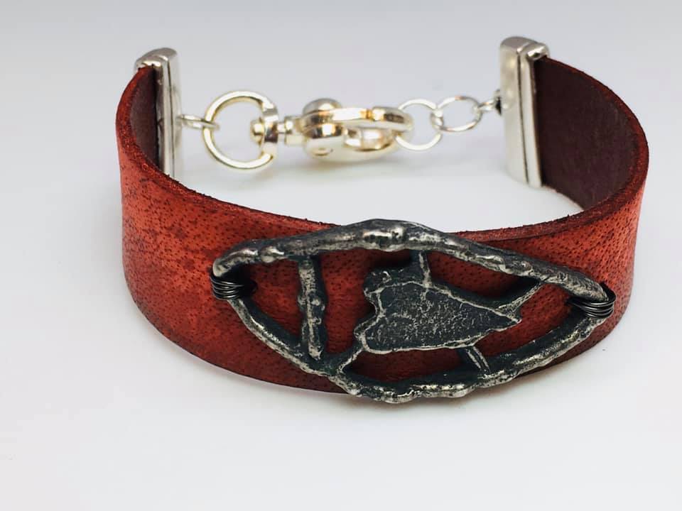 Leather and Pewter Heart Bracelet