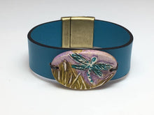 Load image into Gallery viewer, Leather and Dragonfly Polymer Bracelet