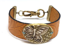 Load image into Gallery viewer, Leather and Buttetfly Polymer Clay Bracelet