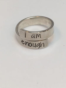 "I am enough" Sterling Silver Bypass Ring Sz 7-9