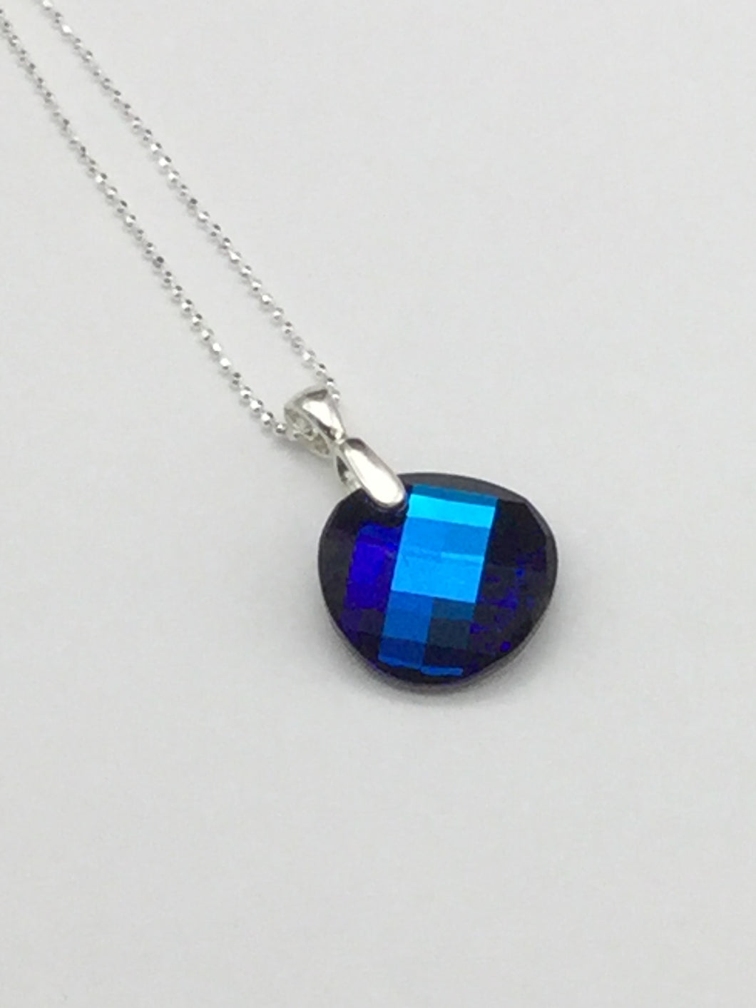 Crystal Blue Checkerboard and Sterling Silver Necklace