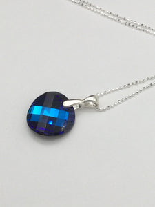 Crystal Blue Checkerboard and Sterling Silver Necklace